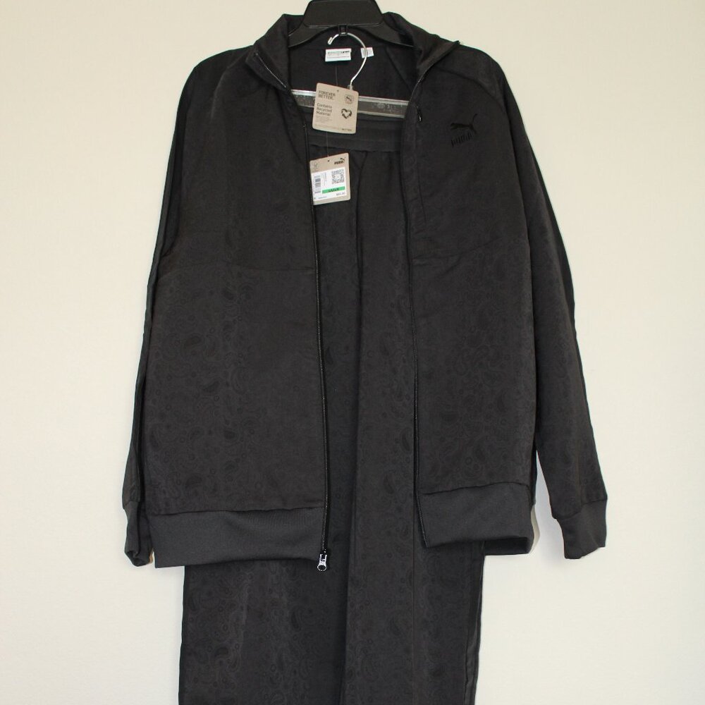 PUMA Paisley Luxe Jacquard Zip-Front Track Jacket and Pnats Set, Black, L